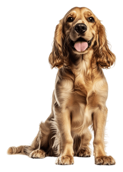 Golden cocker spaniel on white background, cut out - stock . png