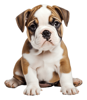 Adorable young bulldog puppy sitting, cut out - stock . png
