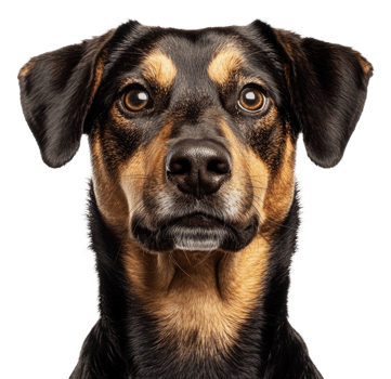 Close-up portrait of a dog with expressive eyes, cut out - stock . png