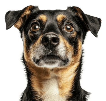 Charming dog with bright eyes on white, cut out - stock . png