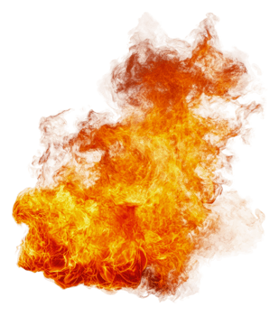Orange flames on a white backdrop, cut out - stock . png