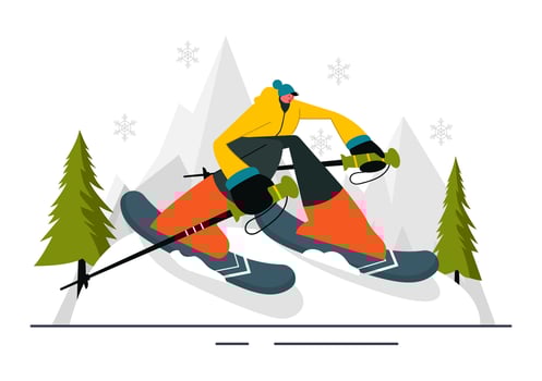 Winter Sports Illustration of Skiers Racing Downhill at a Snowy Resort vector