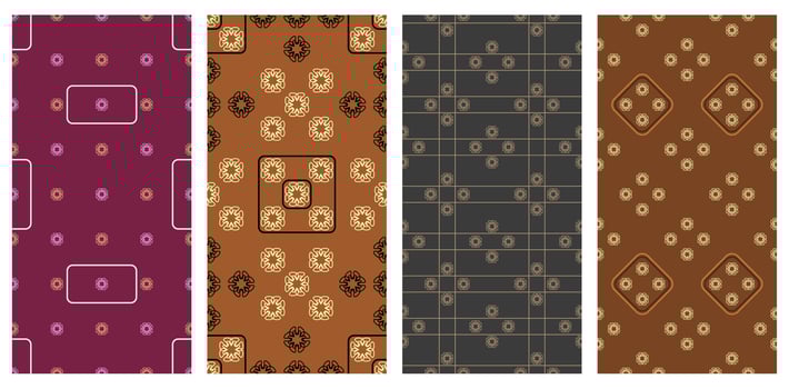 a collection of elegant and artistic seamless patterns to be applied to various media such as paper, fabric and digitally vector
