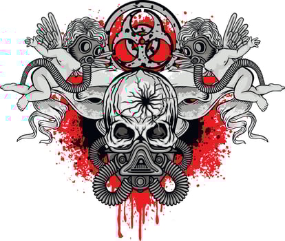 post-apocalypse sign with skull and gas mask, grunge vintage design t shirts vector
