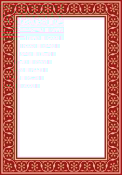 square gold with red national Persian ornament. Rectangle, frame, border, ethnic pattern of the peoples of Iran, Iraq, Tajikistan vector