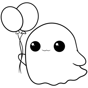Cute Ghost with a balloon Doodle png