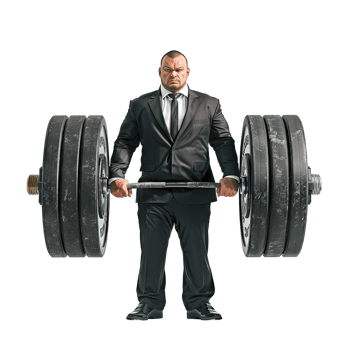 A man in a suit holding a barbell png