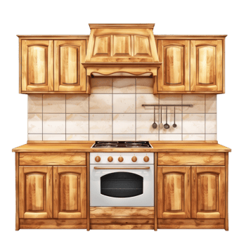 Stylish wooden kitchen design featuring modern appliances, perfect for showcasing interiors and culinary spaces. png