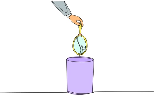 Single continuous line drawing businessman's hand throwing away a broken mirror. Reflection of life. Used to look back so that the present can be better. Shattered. One line design illustration vector