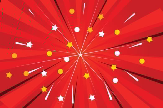 Red pop art comic background with halftone comics bubble. Popart poster in retro style comics book style with burst explode cloud, light flashes, stars and rays vector