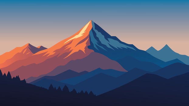 Majestic mountain range under a sky filled with fluffy clouds, showcasing nature's beauty and tranquility flat illustration. vector