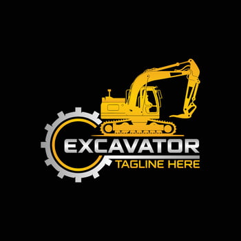 excavator logo, bucket logo heavy, equipment vehicle vector