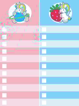Printable daily plan with cute unicorn with rainbow color. Check list with pink and blue color and unicorn logo vector