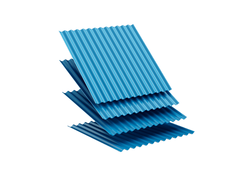3d Sea Blue Falling Metallic Stacks Of Corrugated Galvanised Iron For Roof Sheets 3d Illustration png