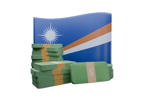 Dramatic 3D render illustration of Marshall Islands flag and currency called Dollar png