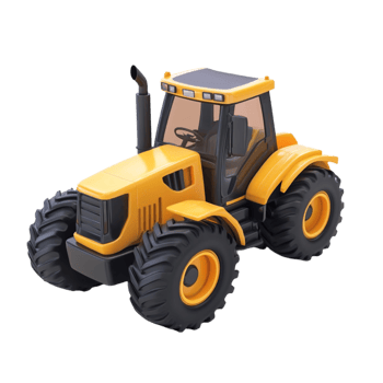 Yellow Toy Tractor with Black Wheels and Exhaust Pipe png