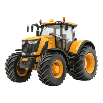 Yellow and Black Tractor with Large Cab and Wheels png