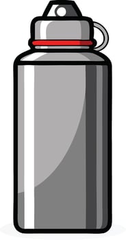 A large gray sports water bottle with a black cap and red ring. vector