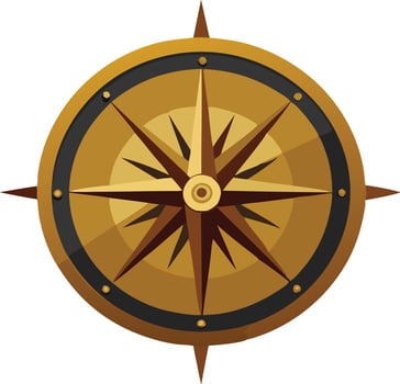 A golden compass with a black ring and brass accents points north, providing direction and guidance vector