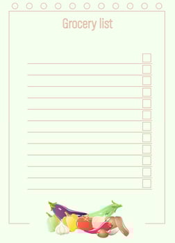 Grocery list. Food Diary planner printable template . Easily plan out of your weekly meals for breakfast, lunch, dinner and snacks. Cute pattern for print with lines and window for mark vector