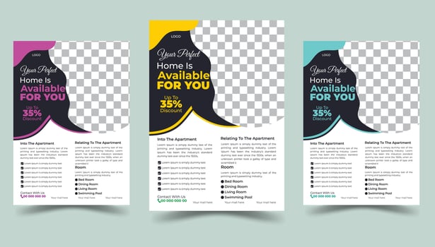 A4 Paper Size Real Estate Flyer Design Template. vector