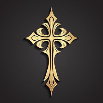 3d ornament golden cross, illustration vector