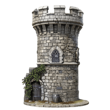A castle tower with a door and windows png