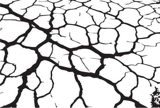 Black and white cracked earth texture. Concept of natural patterns, dry soil, environmental impact, drought effects. Abstract background vector