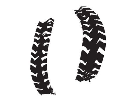 Black tire tracks isolated on a white background. Concept of vehicle mechanics vector