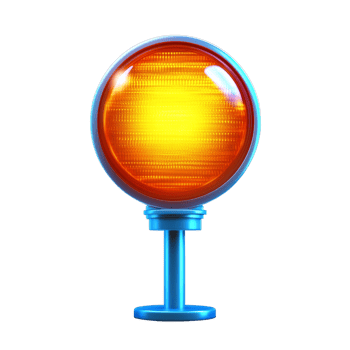 Orange traffic warning light with a blue base isolated on a transparent background png