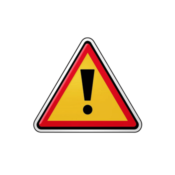Red triangular warning sign with a black exclamation mark isolated on a transparent background png