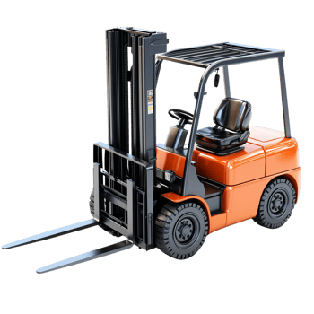 Orange forklift truck with a raised fork isolated on a transparent background png
