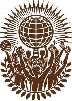The world is a globe and people are holding up vector