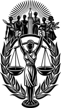 The justice symbol with a woman holding a scale vector