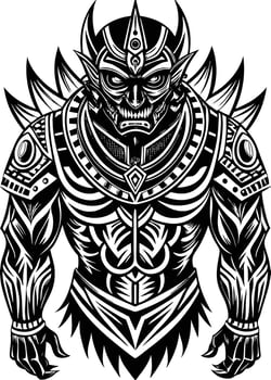 Tribal tattoo design of a warrior with horns and armor vector