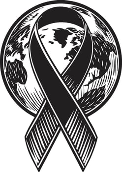 Black awareness ribbon with earth in the background vector