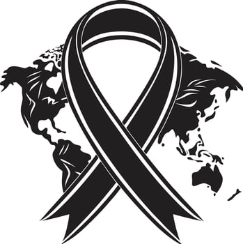 Black awareness ribbon with world map illustration vector