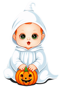 Halloween Oriented Baby In A Pumpkin Or Ghost Costume Graphic Element Excellent For Tank Top, Leggings, Funny Sticker, Canvas Print, Bedding png