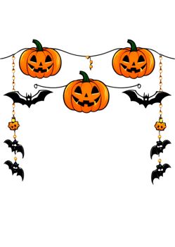 Halloween decorations with pumpkins and bats png
