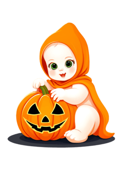 Halloween Oriented Baby In A Pumpkin Or Ghost Costume Graphic Element Perfectly Matched For Tank Top, Leggings, Water Bottle Sticker, Art Print, Throw Pillow png
