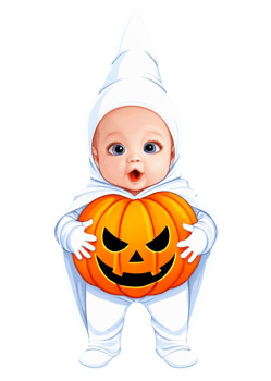Halloween Themed Baby In A Pumpkin Or Ghost Costume Concept Art Great For Casual Wear, Men's Clothing, Cool Sticker, Wall Art, Acrylic Block png