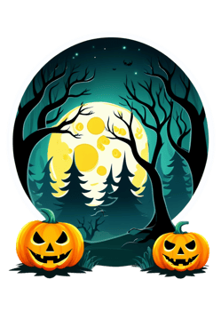 Halloween Influenced Scary Forest With A Full Moon Illustration Optimized For Hoodie, Tank Tops, Cool Sticker, Canvas Print, Bedding png