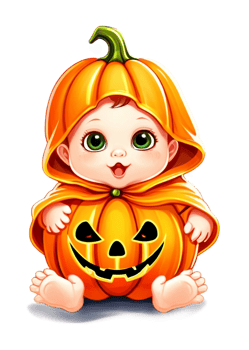 Halloween Decorated Baby In A Pumpkin Or Ghost Costume Graphic Element Appropriate For Jersey, Bucket Hats, Bumper Sticker, Metal Print, Bath Mat png
