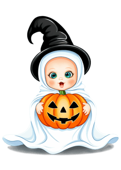 Halloween Featured Baby In A Pumpkin Or Ghost Costume Digital Art Appropriate For Clothing, Socks, Bumper Sticker, Metal Print, Bath Mat png