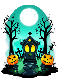 Halloween Decorated Spooky Graveyard With Fog Render Compatible With Jersey, Bucket Hats, Funny Sticker, Framed Print, Throw Blanket png