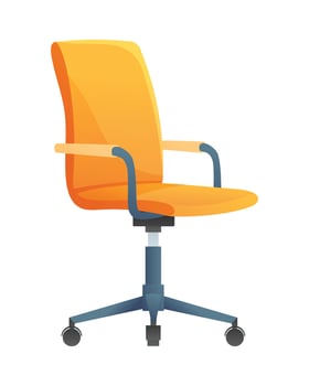 Office chair with simple design, featuring wheels and armrests. cartoon illustration vector