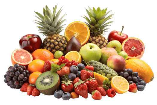 Fruits Strawberry, Orange, Grapefruit, Apples, Blueberries, Pineapple. png