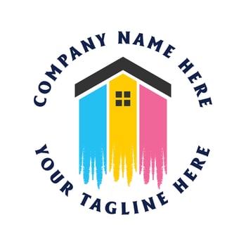 Paintbrush Brush House Badge Emblem Label for Paint Renovation Service Icon Illustration Design vector