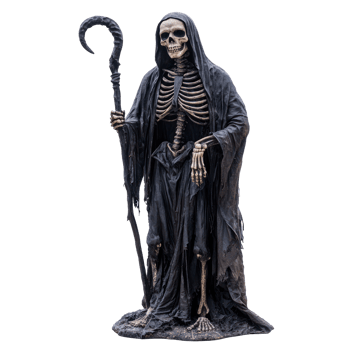 a statue of a skeleton holding a scythe png