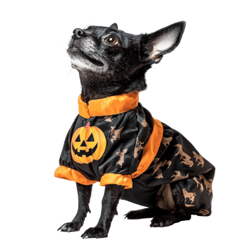 a small dog dressed in a halloween costume png